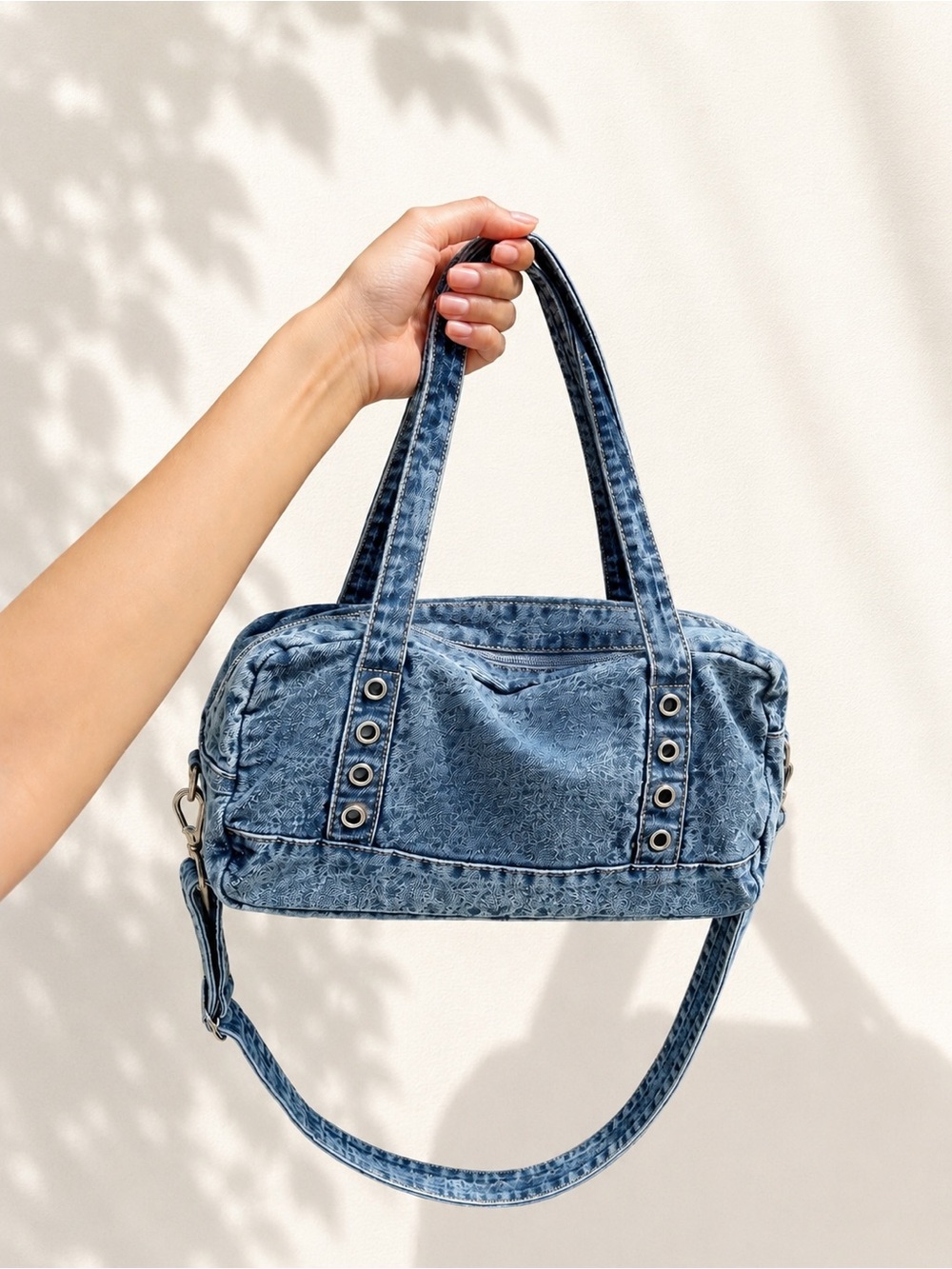 Y2K Denim Shoulder Bag Blue Washed Canvas Tote Purse Crossbody